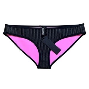 HOLIDAY PINK Neoprene Bikini‎ Bottoms Black Pink Textured Mesh Women's Medium